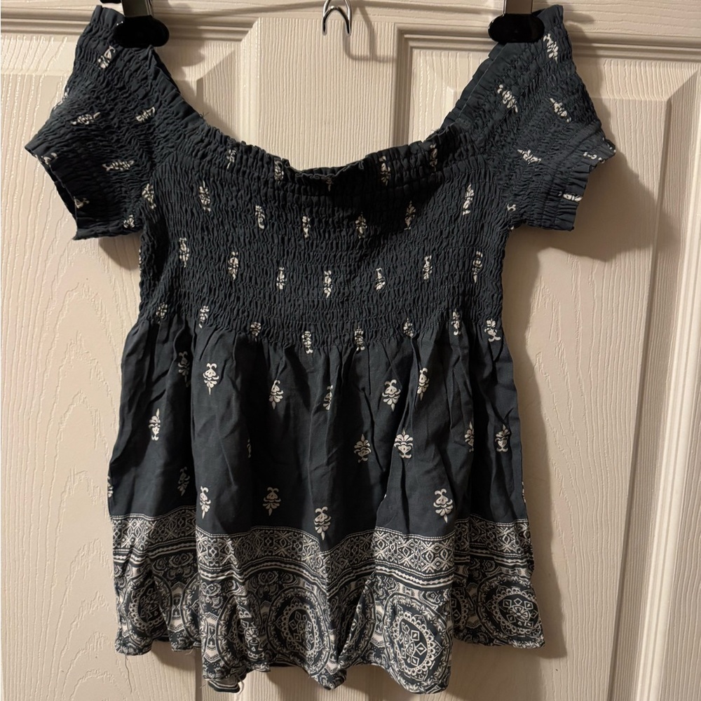 Smocked Off-Shoulder Boho Women's  Babydoll Crop Top